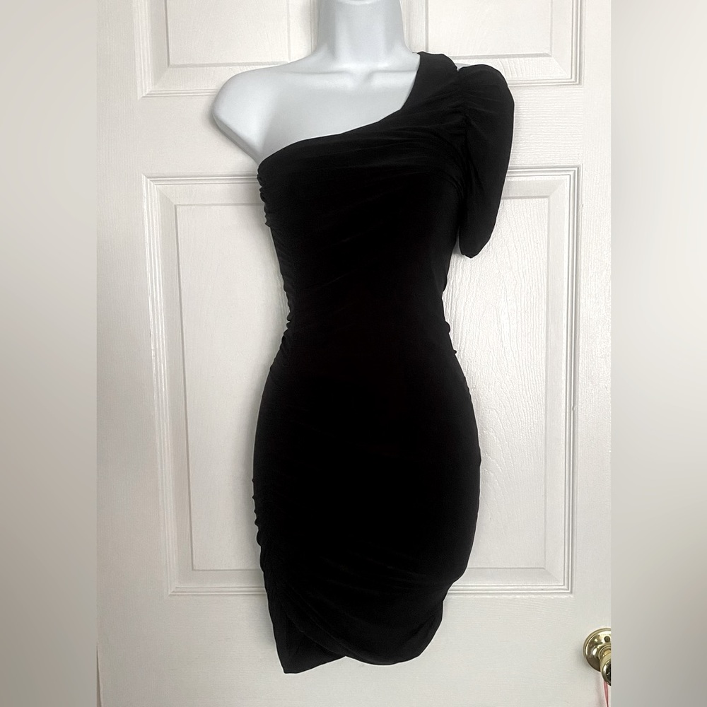 Soprano One Shoulder Ruched Little Black Dress
